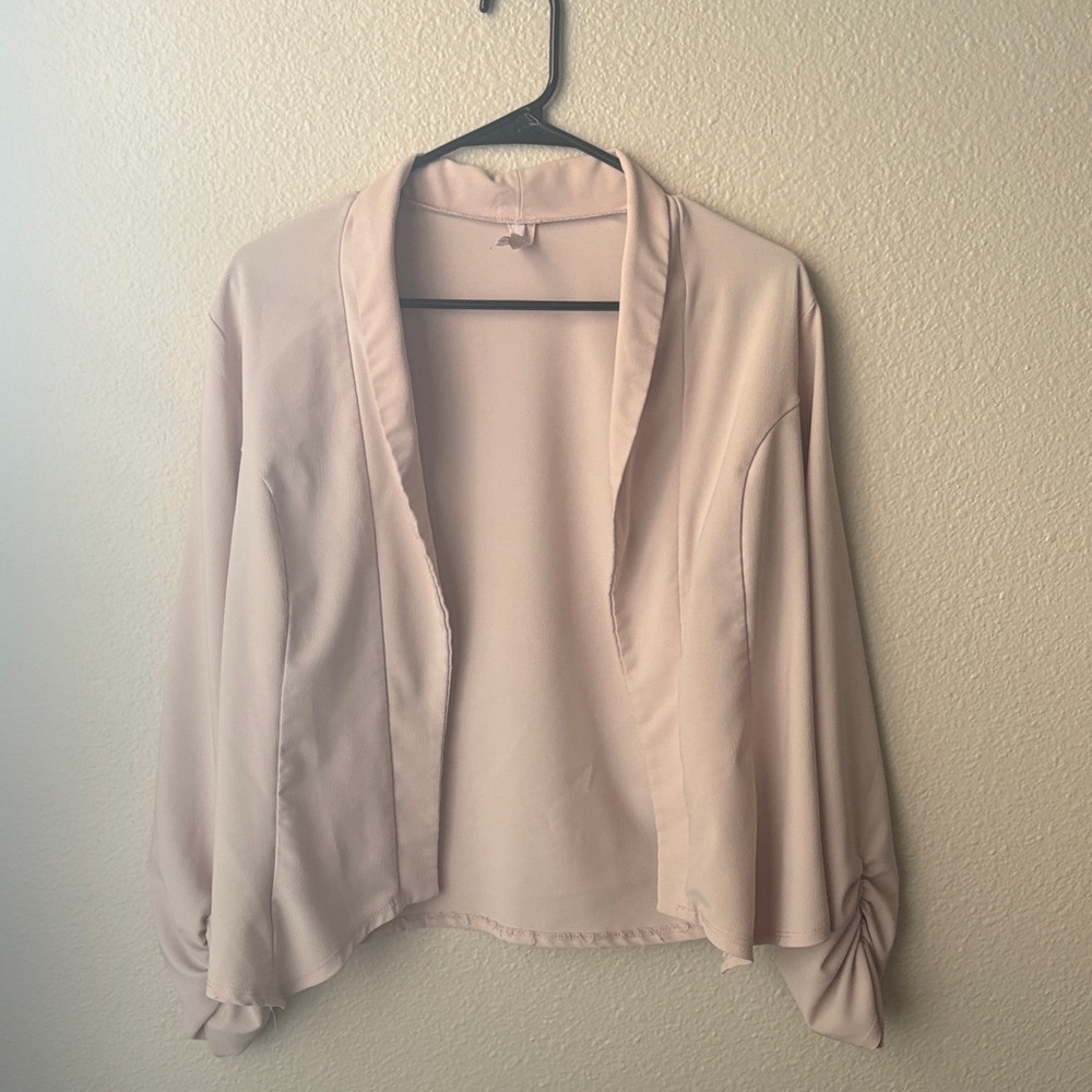 Elegant Light Pink Open Front Blazer